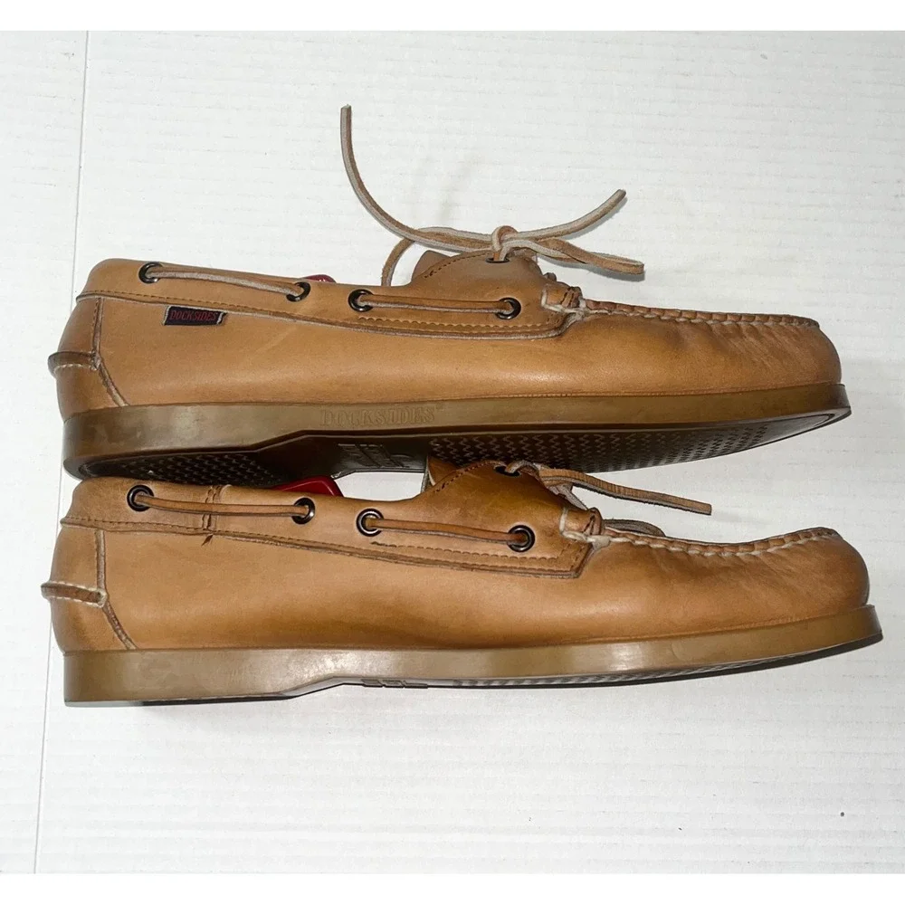 Sebago Docksides Boat Shoes Mens 11.5 Caramel Tan Leather Nautical Loafers